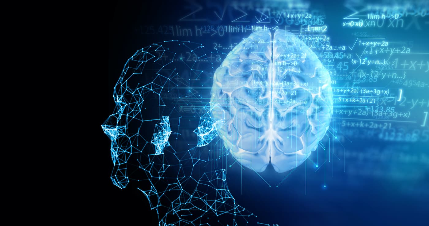 3d illustration of human brain on artificial technology element , on abstract background. Brain tech background